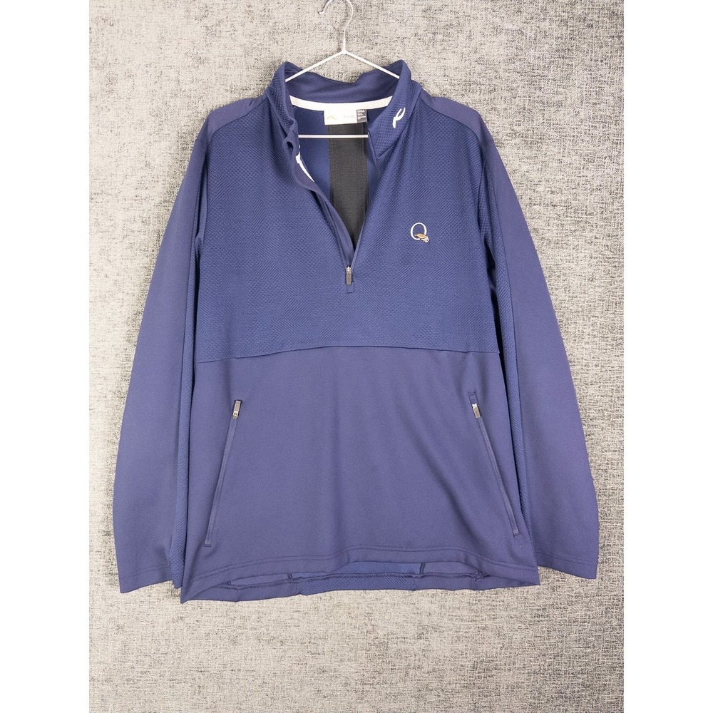 KJUS Mens Pullover Sweater L Navy Quail Hollow Golf Course Half Zip Jacquard